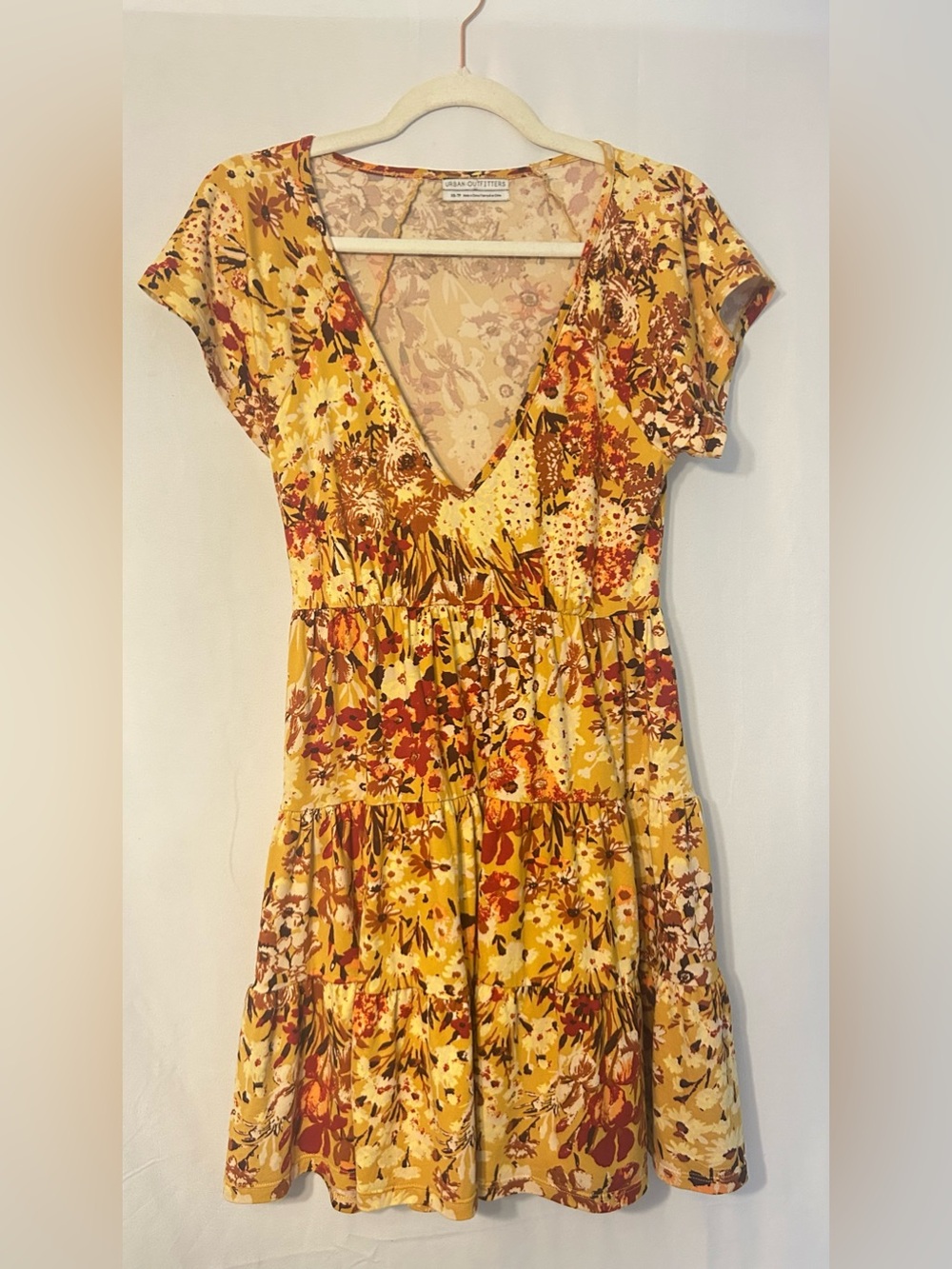 Urban Outfitters Yellow Floral Mini Dress XS – Boho Cottagecore Summer Dress